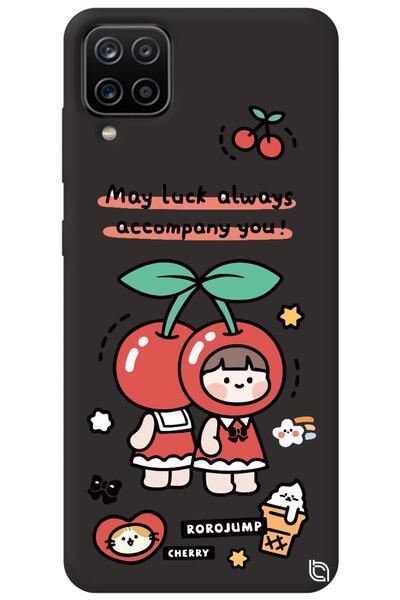 WANNA PROTECT Samsung Galaxy A12 Black Color Cherry Velvet Patterned Silicone...