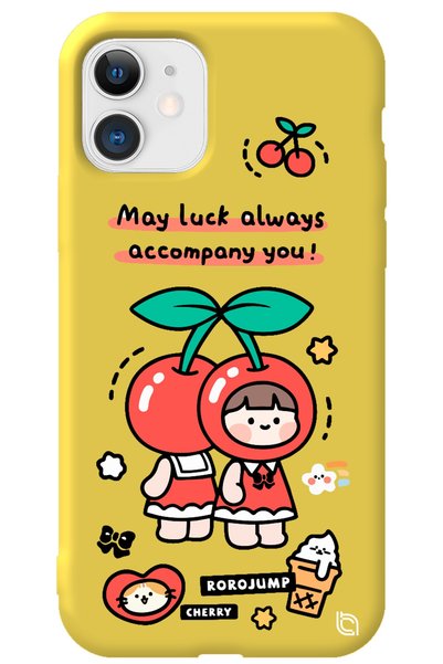 WANNA PROTECT iPhone 11 Yellow Colored Cherry Velvet Patterned Silicone Phone...