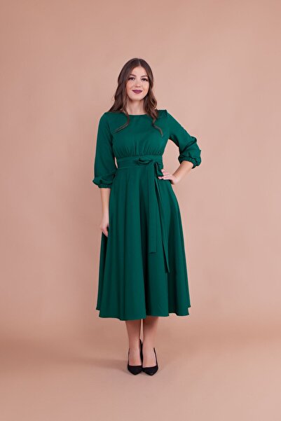 Bidoluelbise Γυναικείο Σμαραγδένιο Μίντι Μήκος Φόρεμα Plus Size