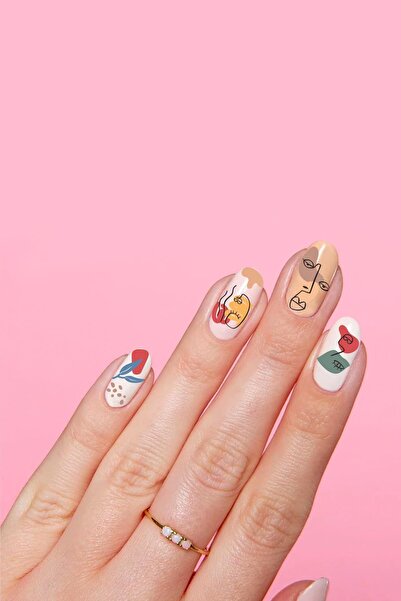 Flash Tattoos® Renkli Pablo Çizgi Yüz Silüetler Modern Tırnak Çıkartmaları-tırnak Dövmesi