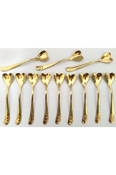 İstoç Türk 12 Adet Altın Kaplama Çay Kaşığı Seti Paslanmaz Çelik Üzeri 14k Ka...