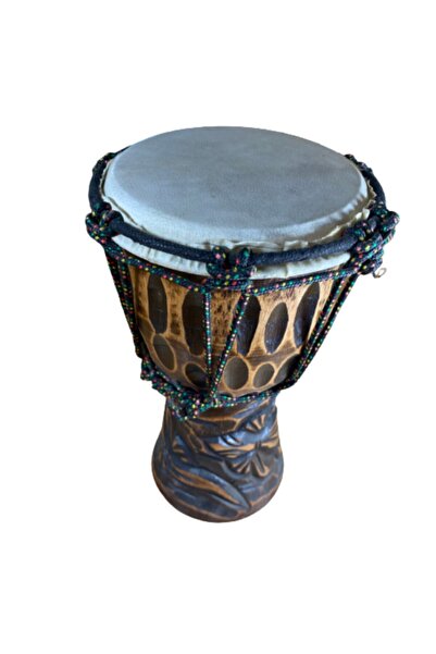 ArtemisDükkan Handmade Teak Wood Ethnic Pattern Carved Leather Darbuka 25 Cm