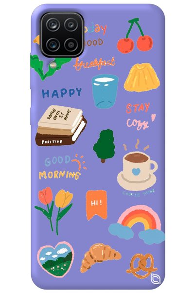 WANNA PROTECT Samsung Galaxy A12 Lilac Color Sticker Velvet Patterned Silicon...