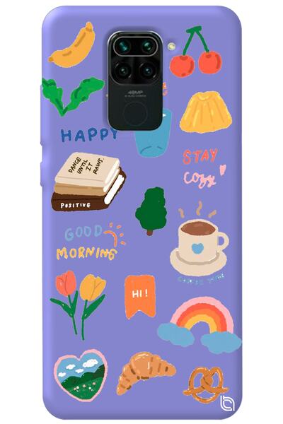 WANNA PROTECT Xiaomi Redmi Note 9 Lila Renkli Sticker Içi Kadife Desenli Sili...