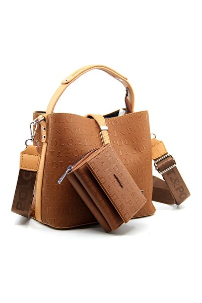 Just Polo Kilit Detaylı Taba Kadın Cüzdan Ve Omuz Çanta Kombini Pbu4002-1004