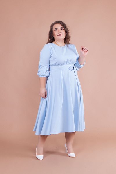 Bidoluelbise Women's Baby Blue Plus Size Midi Dress
