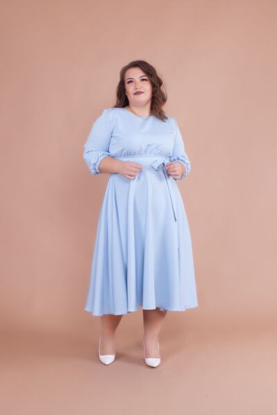 Bidoluelbise Women's Baby Blue Plus Size Midi Dress