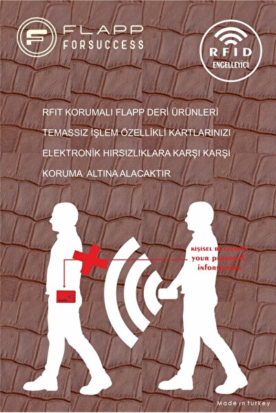 Flapp Hakiki Deri Rfıd Korumalı Krokodil Kahverengi Unısex Cüzdan Kartlık