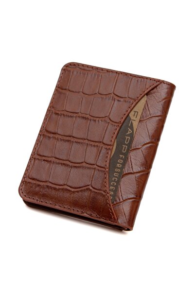 Flapp Hakiki Deri Rfıd Korumalı Krokodil Kahverengi Unısex Cüzdan Kartlık