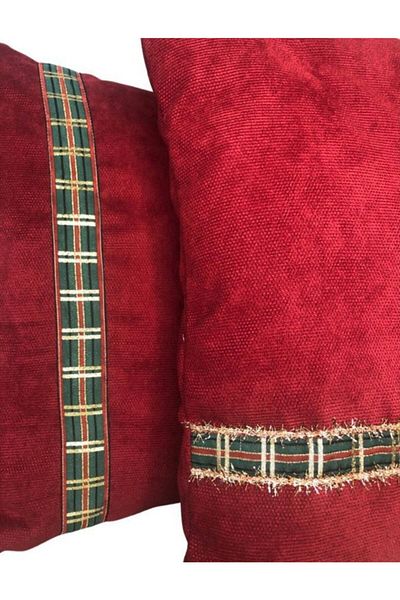 Alacastore New Year Christmas Themed Striped Set of 2 Red Pillow and Throw Pillow Covers