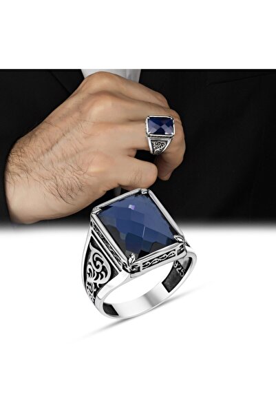 Argento Silver Mavi Zirkon Taşlı Taşlı 925 Ayar Gümüş Erkek Yüzük