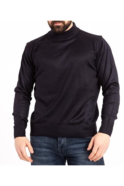 BLACK SWALLOW Pulover din lână subțire pentru bărbați, cu guler pe jumătate