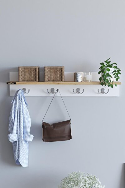 Remaks Rose Duvar Askısı Vestiyer Portmanto - Meşe / Beyaz