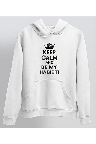 venüsdijital Keep Calm And Be My Habit Printed Unisex White Hoodie