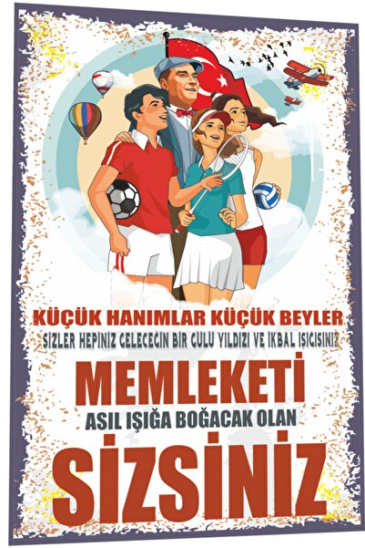Hayat Poster Mustafa Kemal Atatürk Küçük Hanımlar Küçük Beyler Retro Ahşap Po...