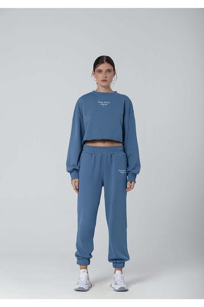 Wear Three Points Jolie Filthy Stitch Crop Blue Sweatshirt