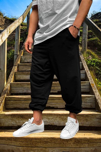Black Horse Fashion Μαύρο Oversize Φούτερ Φούτερ με ελαστικά πόδια Φαρδιά φούτερ