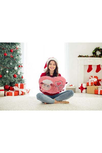 Sole Imported Heart Shaped Plush Lamb Hand Warming Pillow with Applique