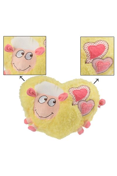 Sole Imported Heart Shaped Plush Lamb Hand Warming Pillow with Applique
