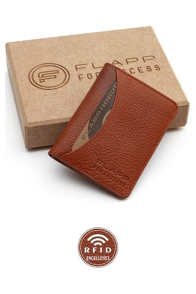 Flapp Genuine Leather Flotur Tan Rfid Protected Wallet Card Holder