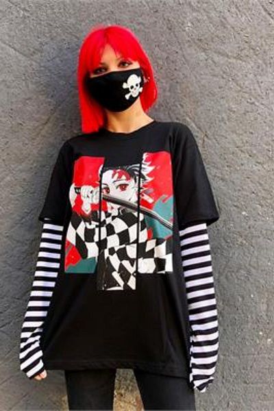 Köstebek Demon Slayer: Tanjiro 3 Piece ριγέ Unisex T-shirt