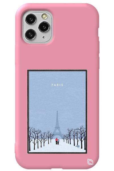 WANNA PROTECT iPhone 11 Pro Max Pink Color Paris Poster Velvet Patterned Sili...