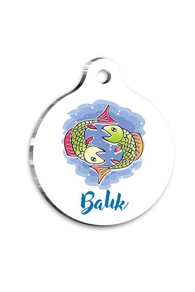 Pet Tag Art علامة برج السمكة للقطط والكلاب متوسطة 2.6 × 3.8 سم