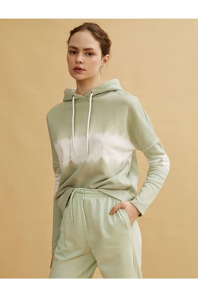 Koton Hooded Sweatshirt Color Blocked Cotton Oversize