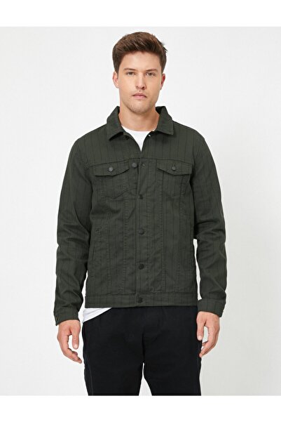 Koton Khakifarbener gestreifter Herrenmantel 0YAM21925HW