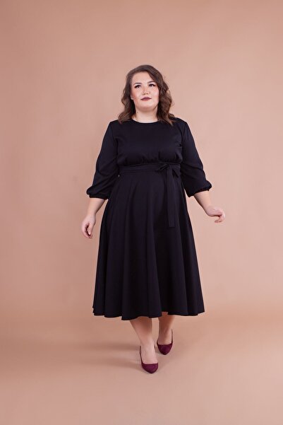 Bidoluelbise Γυναικείο μαύρο φόρεμα μίντι