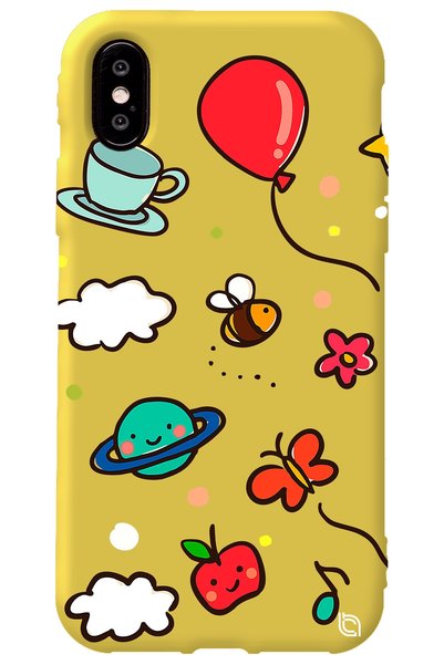 WANNA PROTECT iPhone XS Yellow Colored Bee Balloon Inside Velvet Patterned Si...