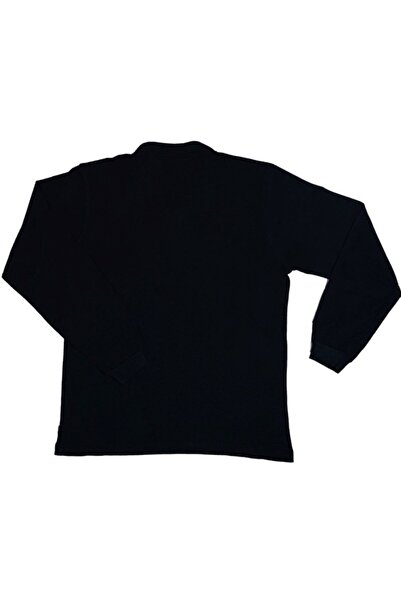 ümitteks iş ve okul kıyafetleri Unisex Χτενισμένο βαμβακερό γιακά πόλο μακρυμάνικο μπλουζάκι μπλε ναυτικό για παιδιά/ενήλικες