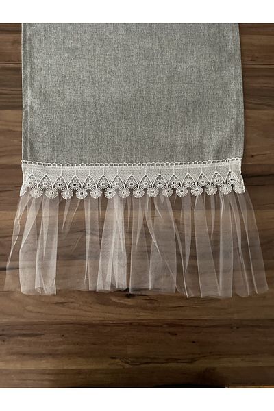 FUS BLUE Gray Fabric Tulle Detailed Runner