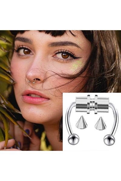 Market66 Women's Silver Color Zircon Jewelled Nose Tip Earrings Compression Speed Piercing Piercing