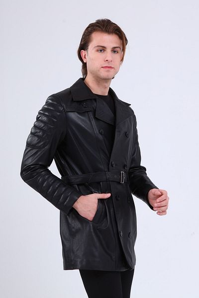 CE-YIL Men's Genuine Leather Trench Coat