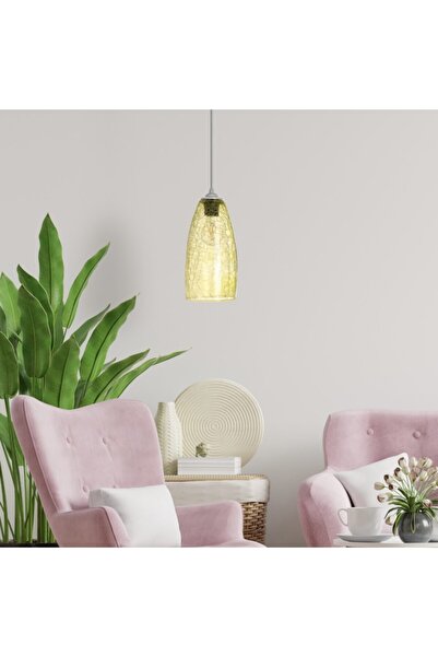 Vogue Eva Aydınlatma Modern Tekli Cam Sarkıt Çatlatma Desen Yeşil Tekli Avize