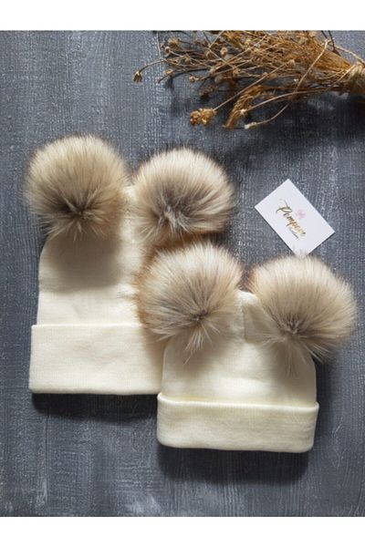 pempem bandana Mother Daughter Natural Pompom Ecru Knitwear Beret