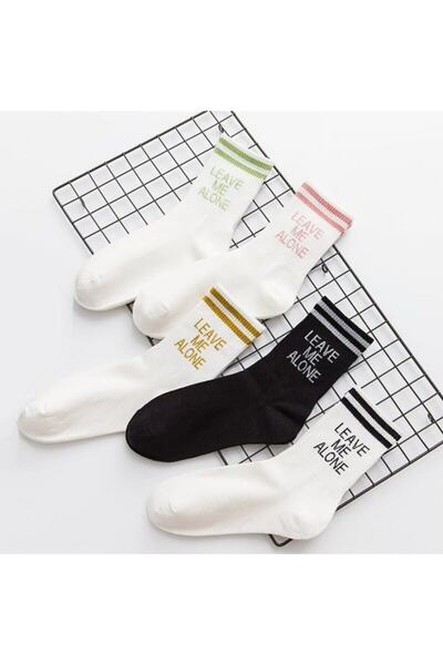 çorapmanya 5 Çift Çok Renkli Leave Me Alone Kolej Tenis Çorap