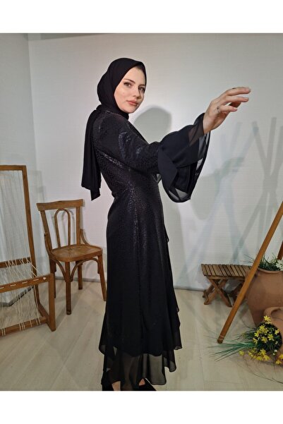 GARNİ Leopard Pattern Dress with Flounce Sleeves and Skirt