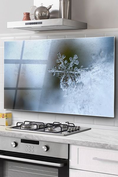 Olinpa 76x50 Cm Snowflake Patterned Glass Protective Stove Countertop