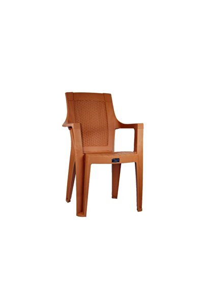 Cakha Gold Rattan Efektli Plastik Sandalye Bahçe Balkon Sandalyesi Koltuk Teak