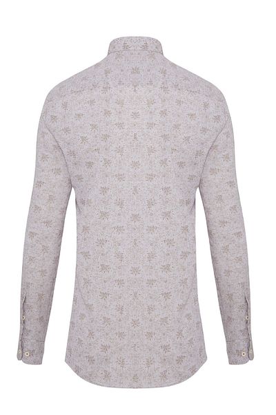 Hatemoğlu Καφέ Slim Fit με εμπριμέ γιακά με μακρυμάνικο λινό πουκάμισο