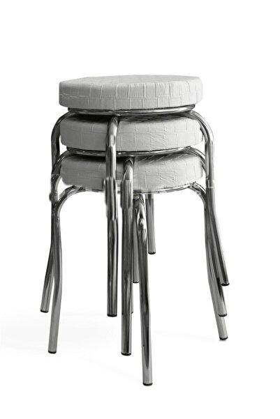 yılmaz masacılık 3 Adet Beyaz Metal Tabure Mutfak Taburesi Profil Tabure Istiflenebilir