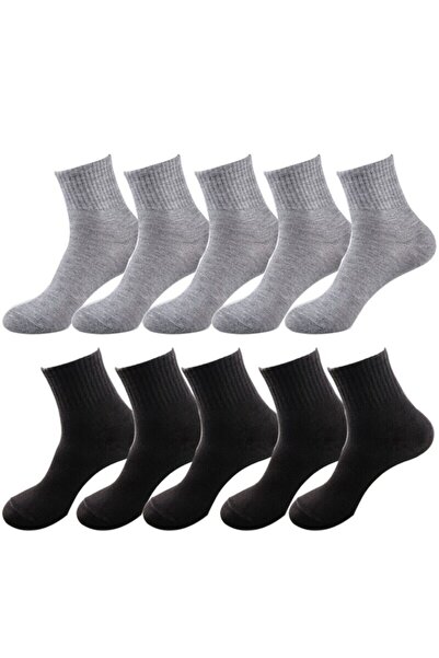 çorapmanya 10 Çift Kadın Gri - Siyah Kolej Tenis Çorap