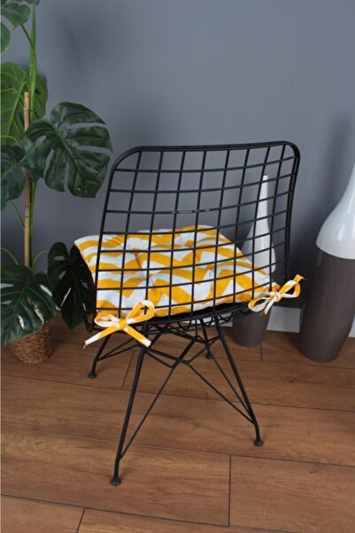 ALTINPAMUK Beta Sarı Zikzak Pofidik Sandalye Minderi Bağcıklı 40x40cm