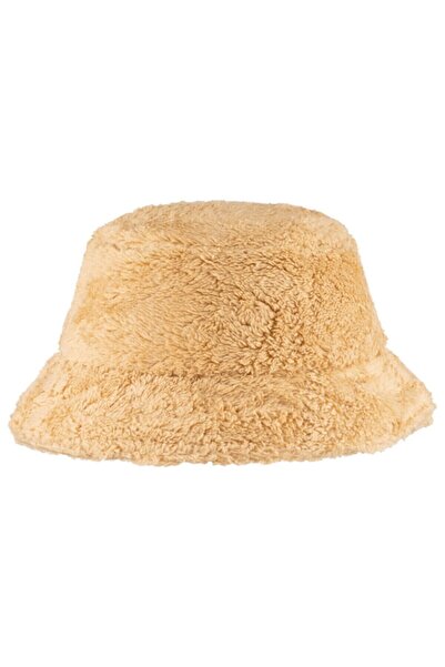 Suyutti Pălărie de pescar standard, din pluș, cu pene, pentru femei, bej