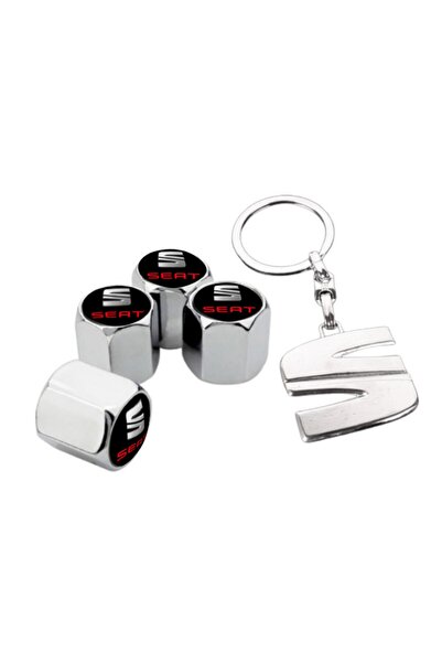 GARDENAUTO سيات توليدو 2005-2012 غطاء صمام كروم ملون - 4 قطع وسلسلة مفاتيح كروم