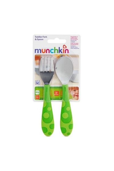 Munchkin طقم شوكة وملعقة تعليمية مريحة - أخضر، 2 قطعة