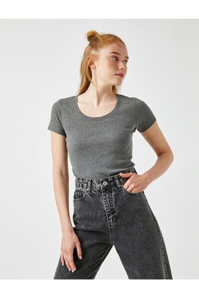 Koton Γυναικείο T-Shirt Anthracite 7YTK12085SK