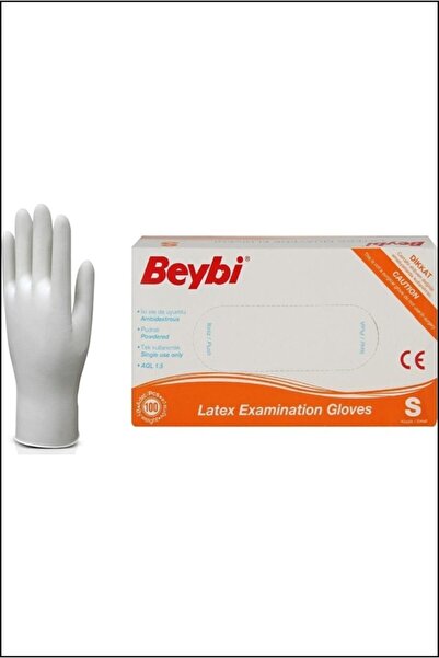 Beybi قفازات لاتكس للفحص المسحوق، عبوة من 100 قطعة - صغير (مقاس S)
